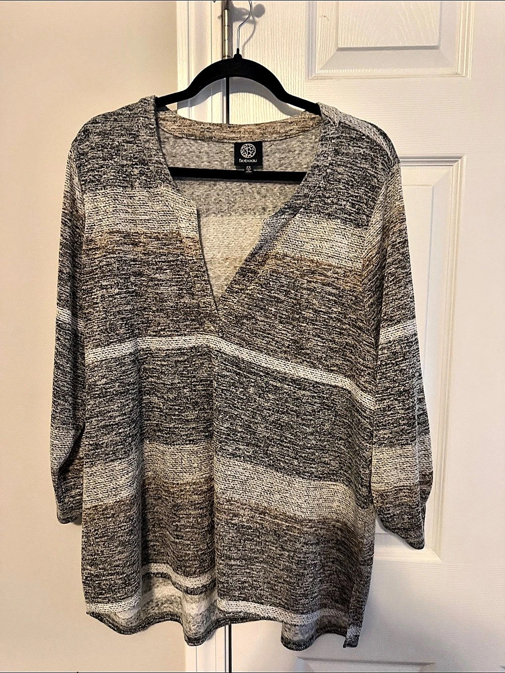 Bob eau Geometric Wrap Front Tunic in Gray & Brown 2X